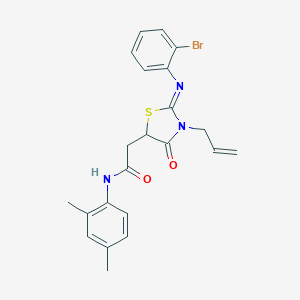 molecular formula C22H22BrN3O2S B397991 2-{3-allyl-2-[(2-bromophenyl)imino]-4-oxo-1,3-thiazolidin-5-yl}-N-(2,4-dimethylphenyl)acetamide 