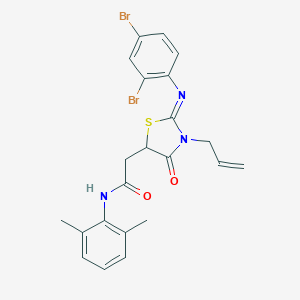 molecular formula C22H21Br2N3O2S B397994 2-{3-allyl-2-[(2,4-dibromophenyl)imino]-4-oxo-1,3-thiazolidin-5-yl}-N-(2,6-dimethylphenyl)acetamide 