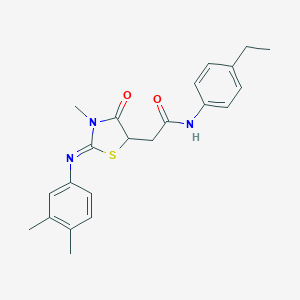 molecular formula C22H25N3O2S B398001 2-{2-[(3,4-dimethylphenyl)imino]-3-methyl-4-oxo-1,3-thiazolidin-5-yl}-N-(4-ethylphenyl)acetamide 