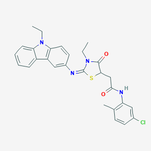 molecular formula C28H27ClN4O2S B398003 N-(5-chloro-2-methylphenyl)-2-{3-ethyl-2-[(9-ethyl-9H-carbazol-3-yl)imino]-4-oxo-1,3-thiazolidin-5-yl}acetamide 