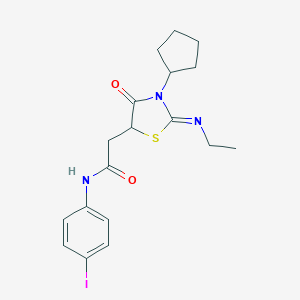 molecular formula C18H22IN3O2S B398004 2-[3-cyclopentyl-2-(ethylimino)-4-oxo-1,3-thiazolidin-5-yl]-N-(4-iodophenyl)acetamide 