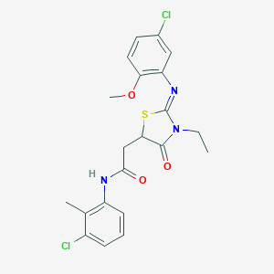 molecular formula C21H21Cl2N3O3S B398009 2-{2-[(5-chloro-2-methoxyphenyl)imino]-3-ethyl-4-oxo-1,3-thiazolidin-5-yl}-N-(3-chloro-2-methylphenyl)acetamide 
