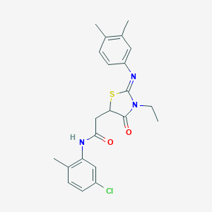 molecular formula C22H24ClN3O2S B398029 N-(5-chloro-2-methylphenyl)-2-{2-[(3,4-dimethylphenyl)imino]-3-ethyl-4-oxo-1,3-thiazolidin-5-yl}acetamide 