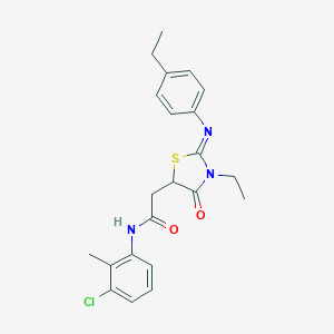 molecular formula C22H24ClN3O2S B398032 N-(3-chloro-2-methylphenyl)-2-{3-ethyl-2-[(4-ethylphenyl)imino]-4-oxo-1,3-thiazolidin-5-yl}acetamide 