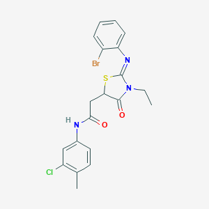 molecular formula C20H19BrClN3O2S B398036 2-{2-[(2-bromophenyl)imino]-3-ethyl-4-oxo-1,3-thiazolidin-5-yl}-N-(3-chloro-4-methylphenyl)acetamide 