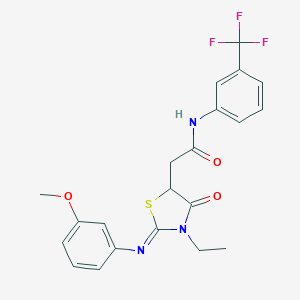 molecular formula C21H20F3N3O3S B398037 2-{3-ethyl-2-[(3-methoxyphenyl)imino]-4-oxo-1,3-thiazolidin-5-yl}-N-[3-(trifluoromethyl)phenyl]acetamide 