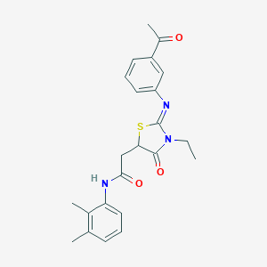 molecular formula C23H25N3O3S B398040 2-{2-[(3-acetylphenyl)imino]-3-ethyl-4-oxo-1,3-thiazolidin-5-yl}-N-(2,3-dimethylphenyl)acetamide 
