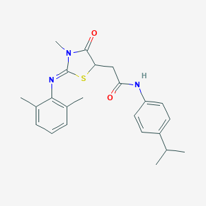 molecular formula C23H27N3O2S B398044 2-{2-[(2,6-dimethylphenyl)imino]-3-methyl-4-oxo-1,3-thiazolidin-5-yl}-N-(4-isopropylphenyl)acetamide 
