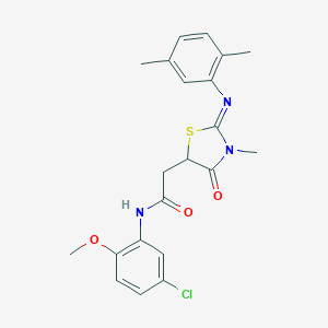 molecular formula C21H22ClN3O3S B398045 N-(5-chloro-2-methoxyphenyl)-2-{2-[(2,5-dimethylphenyl)imino]-3-methyl-4-oxo-1,3-thiazolidin-5-yl}acetamide 