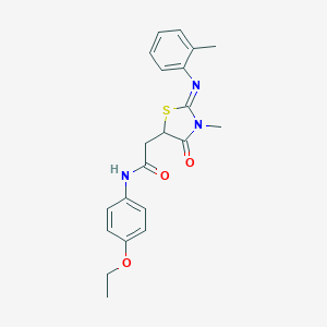 molecular formula C21H23N3O3S B398046 N-(4-ethoxyphenyl)-2-{3-methyl-2-[(2-methylphenyl)imino]-4-oxo-1,3-thiazolidin-5-yl}acetamide 