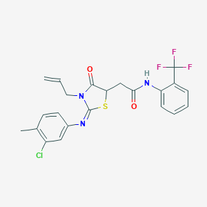 molecular formula C22H19ClF3N3O2S B398048 2-{3-allyl-2-[(3-chloro-4-methylphenyl)imino]-4-oxo-1,3-thiazolidin-5-yl}-N-[2-(trifluoromethyl)phenyl]acetamide 
