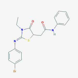 molecular formula C19H18BrN3O2S B398054 2-{2-[(4-bromophenyl)imino]-3-ethyl-4-oxo-1,3-thiazolidin-5-yl}-N-phenylacetamide 