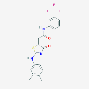 molecular formula C20H18F3N3O2S B398057 2-[2-(3,4-dimethylanilino)-4-oxo-1,3-thiazol-5-yl]-N-[3-(trifluoromethyl)phenyl]acetamide 