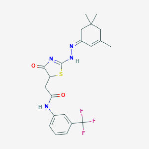 molecular formula C21H23F3N4O2S B398058 2-[4-oxo-2-[(2Z)-2-(3,5,5-trimethylcyclohex-2-en-1-ylidene)hydrazinyl]-1,3-thiazol-5-yl]-N-[3-(trifluoromethyl)phenyl]acetamide 