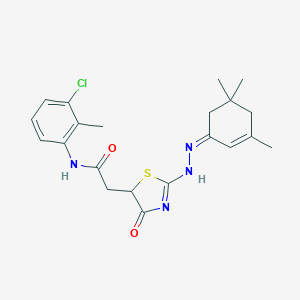 molecular formula C21H25ClN4O2S B398060 N-(3-chloro-2-methylphenyl)-2-[4-oxo-2-[(2Z)-2-(3,5,5-trimethylcyclohex-2-en-1-ylidene)hydrazinyl]-1,3-thiazol-5-yl]acetamide 
