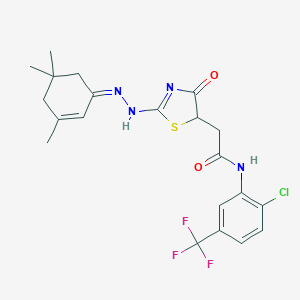 molecular formula C21H22ClF3N4O2S B398061 N-[2-chloro-5-(trifluoromethyl)phenyl]-2-[4-oxo-2-[(2Z)-2-(3,5,5-trimethylcyclohex-2-en-1-ylidene)hydrazinyl]-1,3-thiazol-5-yl]acetamide 