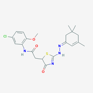 molecular formula C21H25ClN4O3S B398062 N-(5-chloro-2-methoxyphenyl)-2-[4-oxo-2-[(2Z)-2-(3,5,5-trimethylcyclohex-2-en-1-ylidene)hydrazinyl]-1,3-thiazol-5-yl]acetamide 