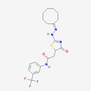 molecular formula C20H23F3N4O2S B398063 2-[2-(2-cyclooctylidenehydrazinyl)-4-oxo-1,3-thiazol-5-yl]-N-[3-(trifluoromethyl)phenyl]acetamide 