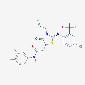 molecular formula C23H21ClF3N3O2S B398065 2-(3-allyl-2-{[4-chloro-2-(trifluoromethyl)phenyl]imino}-4-oxo-1,3-thiazolidin-5-yl)-N-(3,4-dimethylphenyl)acetamide 