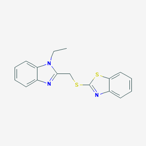 molecular formula C17H15N3S2 B398073 2-{[(1-ethyl-1H-benzimidazol-2-yl)methyl]sulfanyl}-1,3-benzothiazole CAS No. 347341-76-8