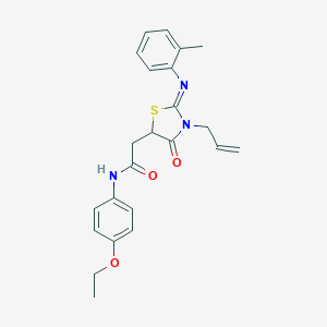 molecular formula C23H25N3O3S B398077 2-{3-allyl-2-[(2-methylphenyl)imino]-4-oxo-1,3-thiazolidin-5-yl}-N-(4-ethoxyphenyl)acetamide 