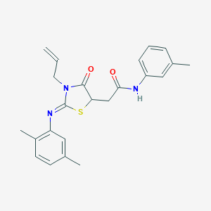 molecular formula C23H25N3O2S B398082 2-{3-allyl-2-[(2,5-dimethylphenyl)imino]-4-oxo-1,3-thiazolidin-5-yl}-N-(3-methylphenyl)acetamide 