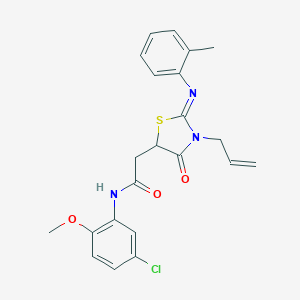 molecular formula C22H22ClN3O3S B398086 2-{3-allyl-2-[(2-methylphenyl)imino]-4-oxo-1,3-thiazolidin-5-yl}-N-(5-chloro-2-methoxyphenyl)acetamide 