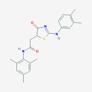 molecular formula C22H25N3O2S B398097 2-[2-(3,4-dimethylanilino)-4-oxo-1,3-thiazol-5-yl]-N-(2,4,6-trimethylphenyl)acetamide 