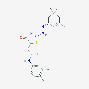molecular formula C22H28N4O2S B398098 N-(3,4-dimethylphenyl)-2-[4-oxo-2-[(2Z)-2-(3,5,5-trimethylcyclohex-2-en-1-ylidene)hydrazinyl]-1,3-thiazol-5-yl]acetamide 
