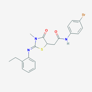 molecular formula C20H20BrN3O2S B398103 N-(4-bromophenyl)-2-{2-[(2-ethylphenyl)imino]-3-methyl-4-oxo-1,3-thiazolidin-5-yl}acetamide 