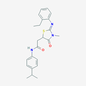 molecular formula C23H27N3O2S B398104 2-{2-[(2-ethylphenyl)imino]-3-methyl-4-oxo-1,3-thiazolidin-5-yl}-N-(4-isopropylphenyl)acetamide 