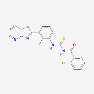 molecular formula C21H15ClN4O2S B398113 2-chloro-N-{[(2-methyl-3-[1,3]oxazolo[4,5-b]pyridin-2-ylphenyl)amino]carbonothioyl}benzamide 