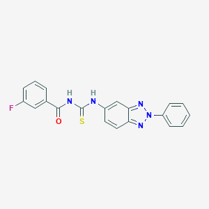 molecular formula C20H14FN5OS B398114 3-fluoro-N-[(2-phenyl-2H-benzotriazol-5-yl)carbamothioyl]benzamide 