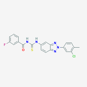 molecular formula C21H15ClFN5OS B398117 N-{[2-(3-chloro-4-methylphenyl)-2H-benzotriazol-5-yl]carbamothioyl}-3-fluorobenzamide 