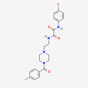 molecular formula C22H25FN4O3 B3981307 N-(4-fluorophenyl)-N'-{2-[4-(4-methylbenzoyl)-1-piperazinyl]ethyl}ethanediamide 