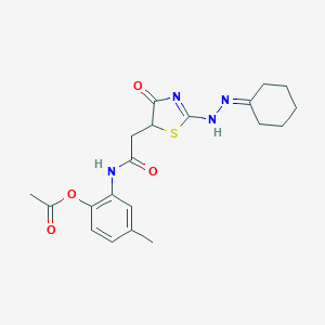 molecular formula C20H24N4O4S B398154 [2-[[2-[2-(2-cyclohexylidenehydrazinyl)-4-oxo-1,3-thiazol-5-yl]acetyl]amino]-4-methylphenyl] acetate 
