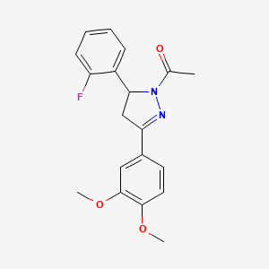 molecular formula C19H19FN2O3 B3981545 1-[3-(3,4-dimethoxyphenyl)-5-(2-fluorophenyl)-4,5-dihydro-1H-pyrazol-1-yl]ethanone 