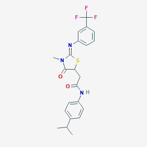 molecular formula C22H22F3N3O2S B398159 N-(4-isopropylphenyl)-2-(3-methyl-4-oxo-2-{[3-(trifluoromethyl)phenyl]imino}-1,3-thiazolidin-5-yl)acetamide 