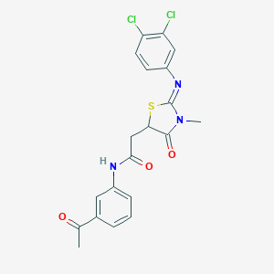 molecular formula C20H17Cl2N3O3S B398162 N-(3-acetylphenyl)-2-{2-[(3,4-dichlorophenyl)imino]-3-methyl-4-oxo-1,3-thiazolidin-5-yl}acetamide 
