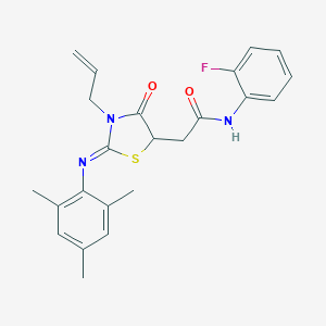 molecular formula C23H24FN3O2S B398163 2-[3-allyl-2-(mesitylimino)-4-oxo-1,3-thiazolidin-5-yl]-N-(2-fluorophenyl)acetamide 