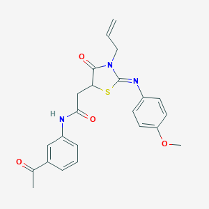 molecular formula C23H23N3O4S B398169 N-(3-acetylphenyl)-2-{3-allyl-2-[(4-methoxyphenyl)imino]-4-oxo-1,3-thiazolidin-5-yl}acetamide 