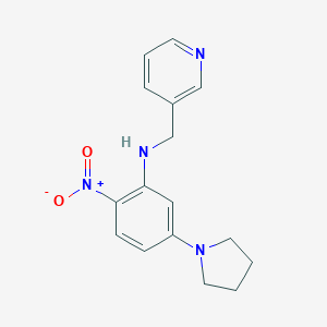 molecular formula C16H18N4O2 B398176 3-{[2-Nitro-5-(1-pyrrolidinyl)anilino]methyl}pyridine 