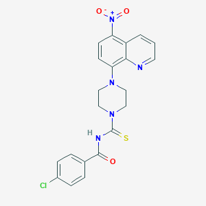 molecular formula C21H18ClN5O3S B398179 4-chloro-N-{[4-(5-nitroquinolin-8-yl)piperazin-1-yl]carbonothioyl}benzamide 