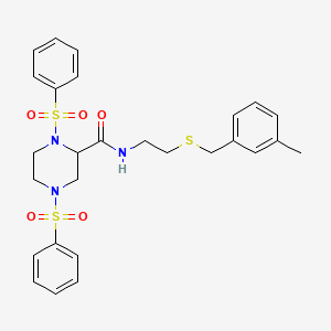 molecular formula C27H31N3O5S3 B3981822 1,4-bis(benzenesulfonyl)-N-[2-[(3-methylphenyl)methylsulfanyl]ethyl]piperazine-2-carboxamide 