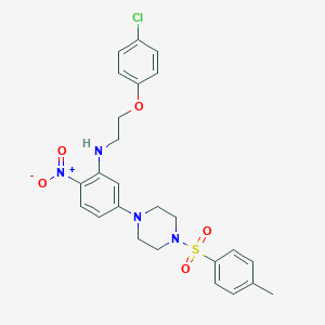 molecular formula C25H27ClN4O5S B398186 1-{3-{[2-(4-Chlorophenoxy)ethyl]amino}-4-nitrophenyl}-4-[(4-methylphenyl)sulfonyl]piperazine 