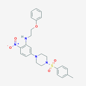 molecular formula C25H28N4O5S B398187 1-{4-Nitro-3-[(2-phenoxyethyl)amino]phenyl}-4-[(4-methylphenyl)sulfonyl]piperazine 