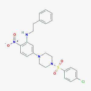 molecular formula C24H25ClN4O4S B398192 1-[(4-Chlorophenyl)sulfonyl]-4-{4-nitro-3-[(2-phenylethyl)amino]phenyl}piperazine 