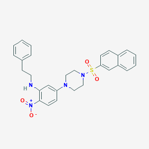 molecular formula C28H28N4O4S B398195 1-{4-Nitro-3-[(2-phenylethyl)amino]phenyl}-4-(2-naphthylsulfonyl)piperazine 