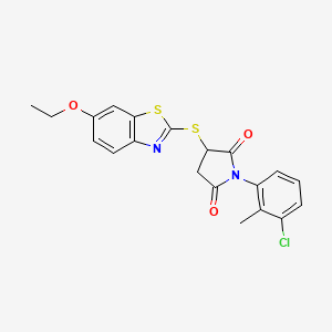 molecular formula C20H17ClN2O3S2 B3982091 1-(3-chloro-2-methylphenyl)-3-[(6-ethoxy-1,3-benzothiazol-2-yl)thio]-2,5-pyrrolidinedione 