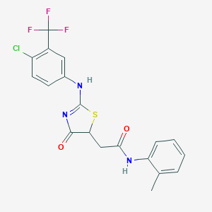 molecular formula C19H15ClF3N3O2S B398225 2-[2-[4-chloro-3-(trifluoromethyl)anilino]-4-oxo-1,3-thiazol-5-yl]-N-(2-methylphenyl)acetamide 